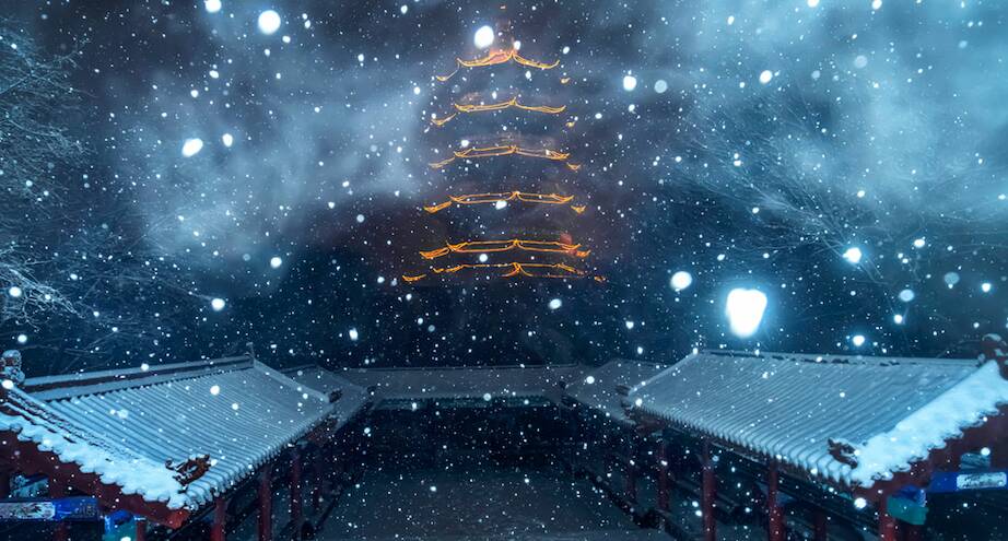 Фото дня: китайский город во время снегопада